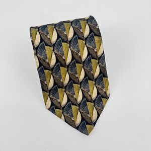 Ermenegildo Zegna Tie Silk Geometric Pattern Gold Black Italy Made Mens Neckwear